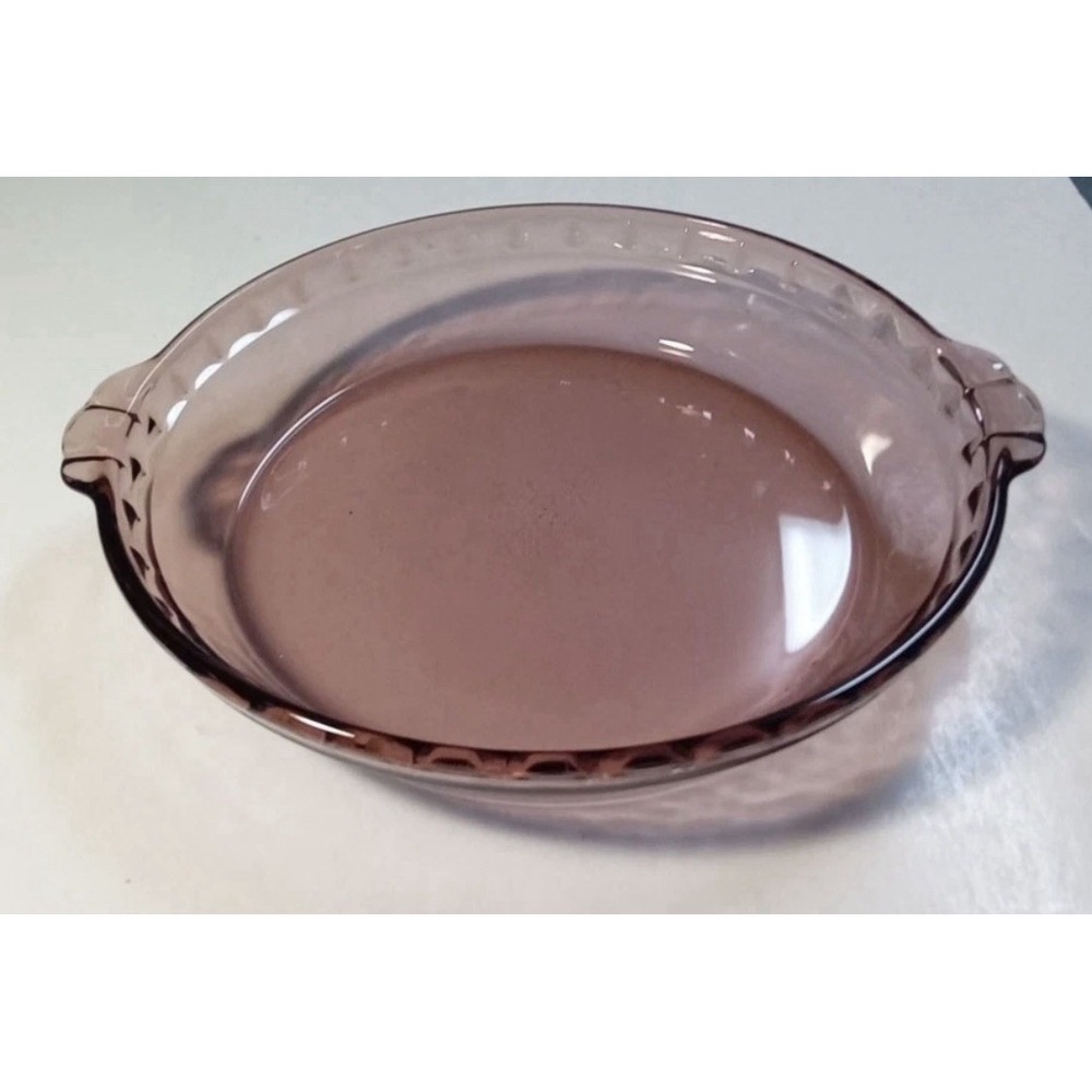 PYREX Cranberry Glass 229 Pie Plate Serving Dish 10" Scalloped Edge Vintage